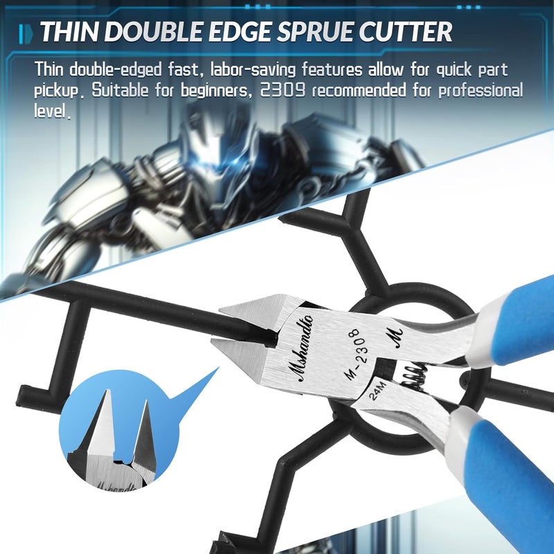 mshandto Model Nippers, 4.4" Thin Single Blade Sprue Cutter Hobby Nippers, Gundam Model Tools for Cutting Thin Plastic, Beginner Trimming, Picking Up Pieces, with Protective Cover & Replacement Spring - Image 2